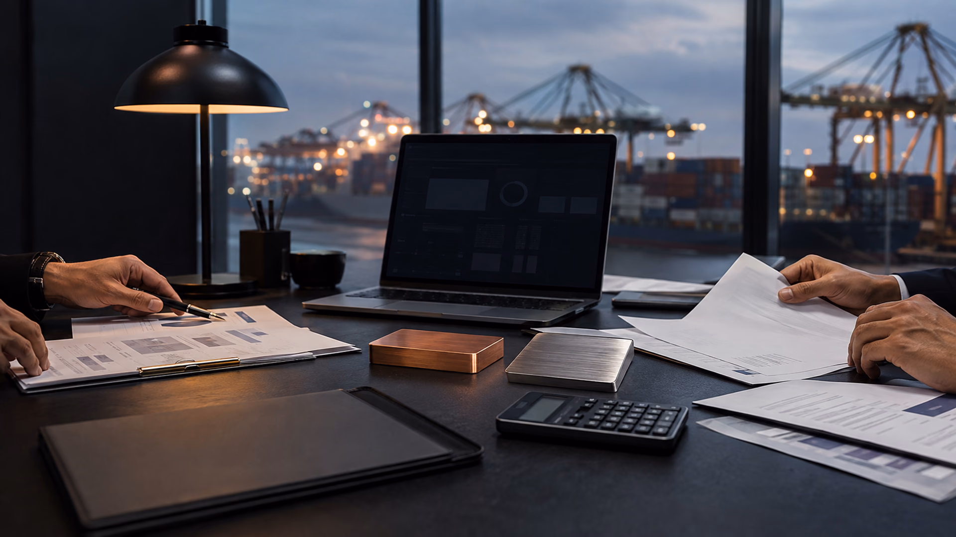 Payment documents reviewed beside metal samples