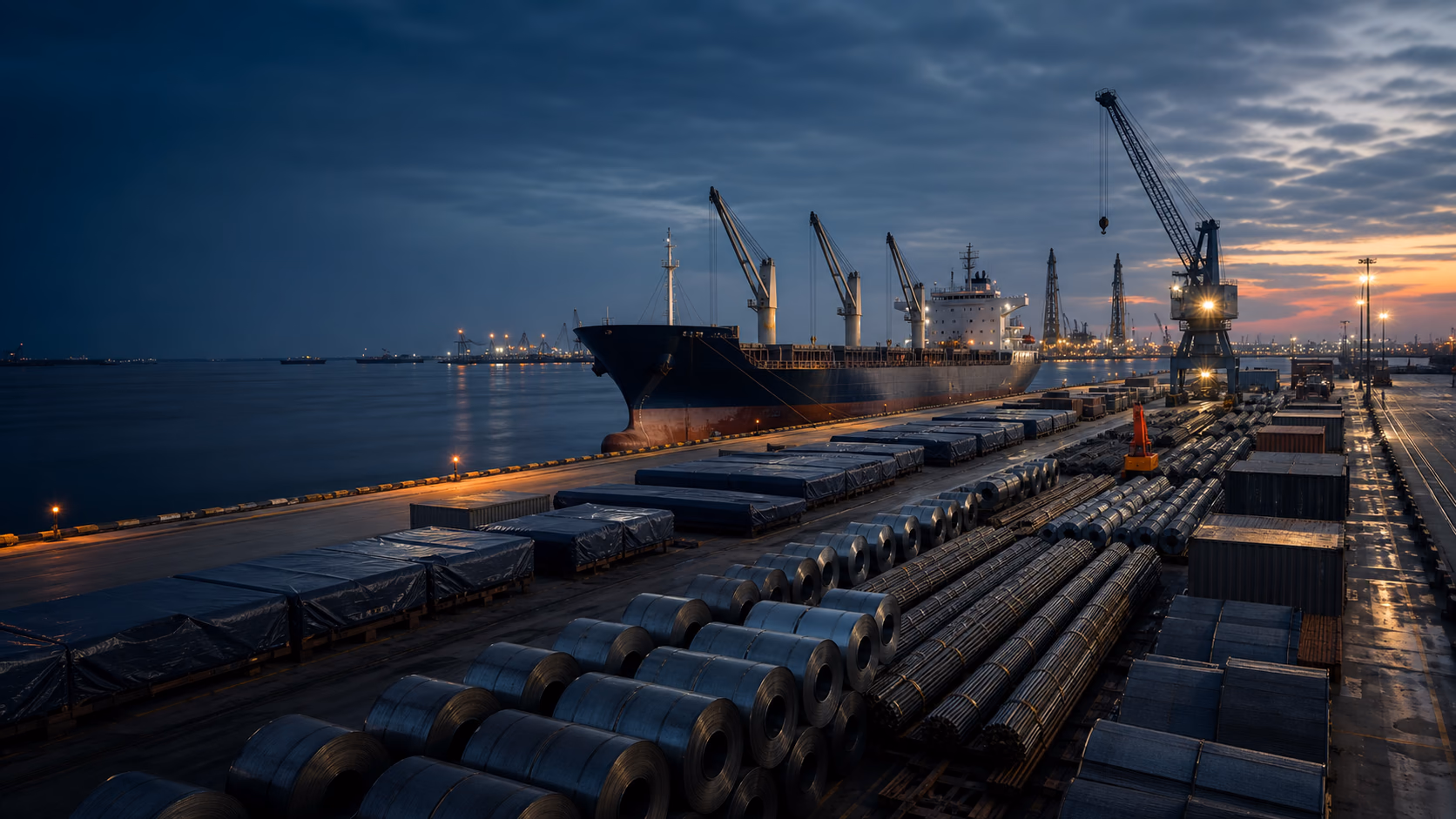 Port yard and corridor for moving steel cargo