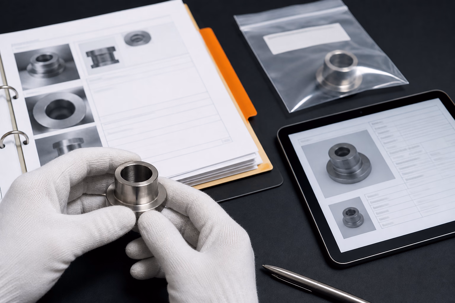 A metal sample matched to its controlled technical-document record