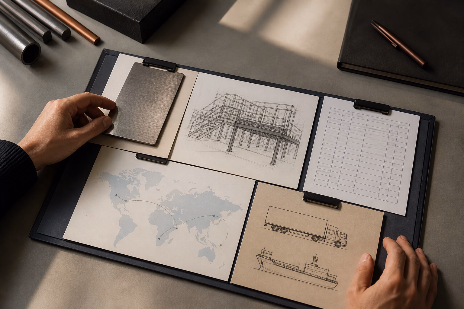 A concise metals enquiry organized by use, quantity, destination and delivery route