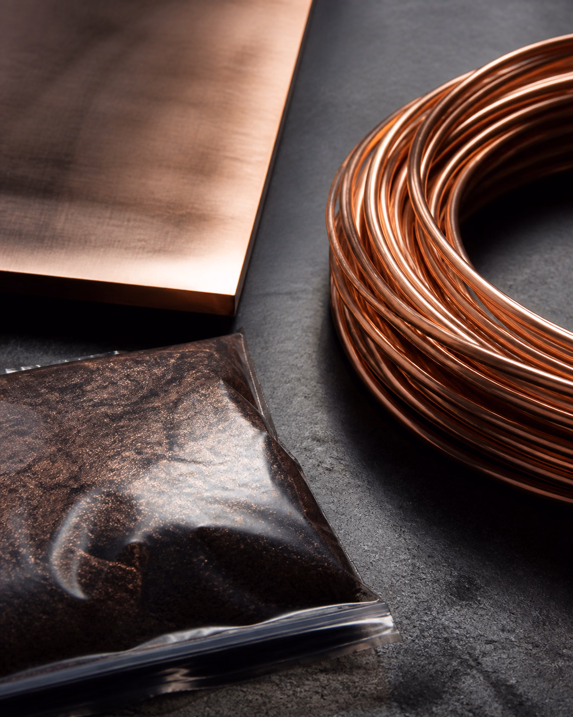 Copper cathode bundles in an export warehouse
