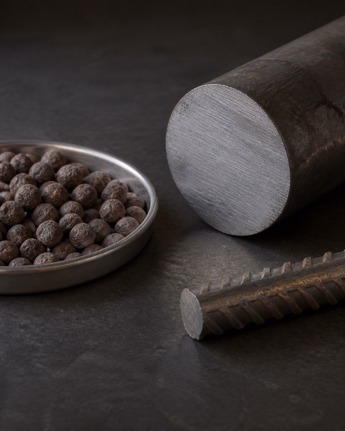 Ferrous raw materials and finished steel at an industrial terminal