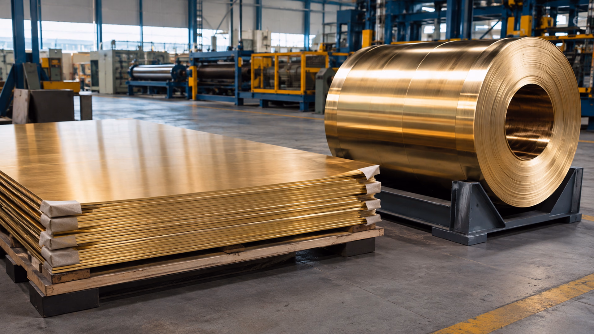 Brass sheets and coil in a controlled production hall