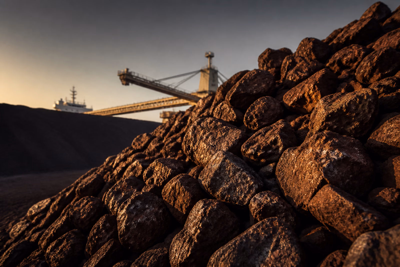 Iron ore stockpile at a bulk export terminal