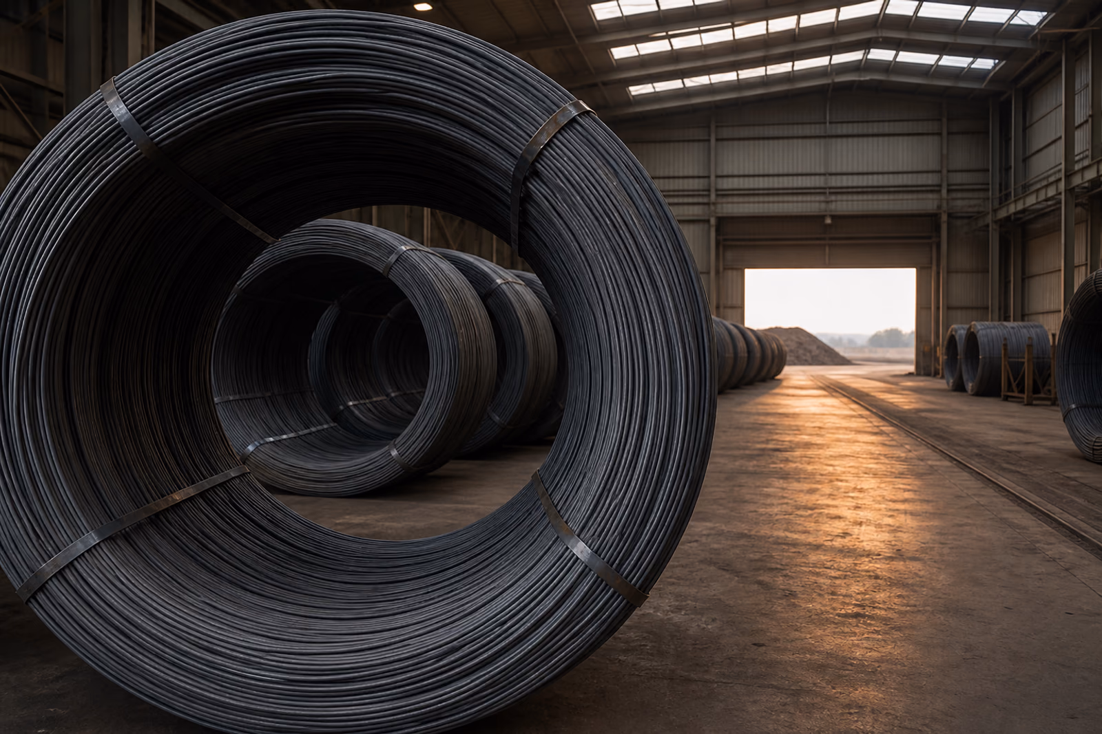 Steel wire-rod coils on a mill dispatch floor